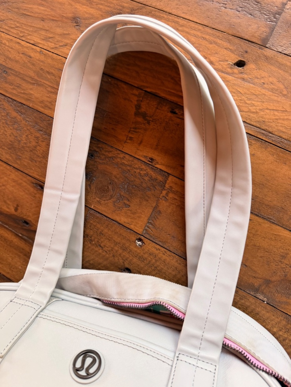 Lululemon Om For One Bag Cream Pink Plaid Lined Gym Tote Travel Bag - Picture 5 of 14